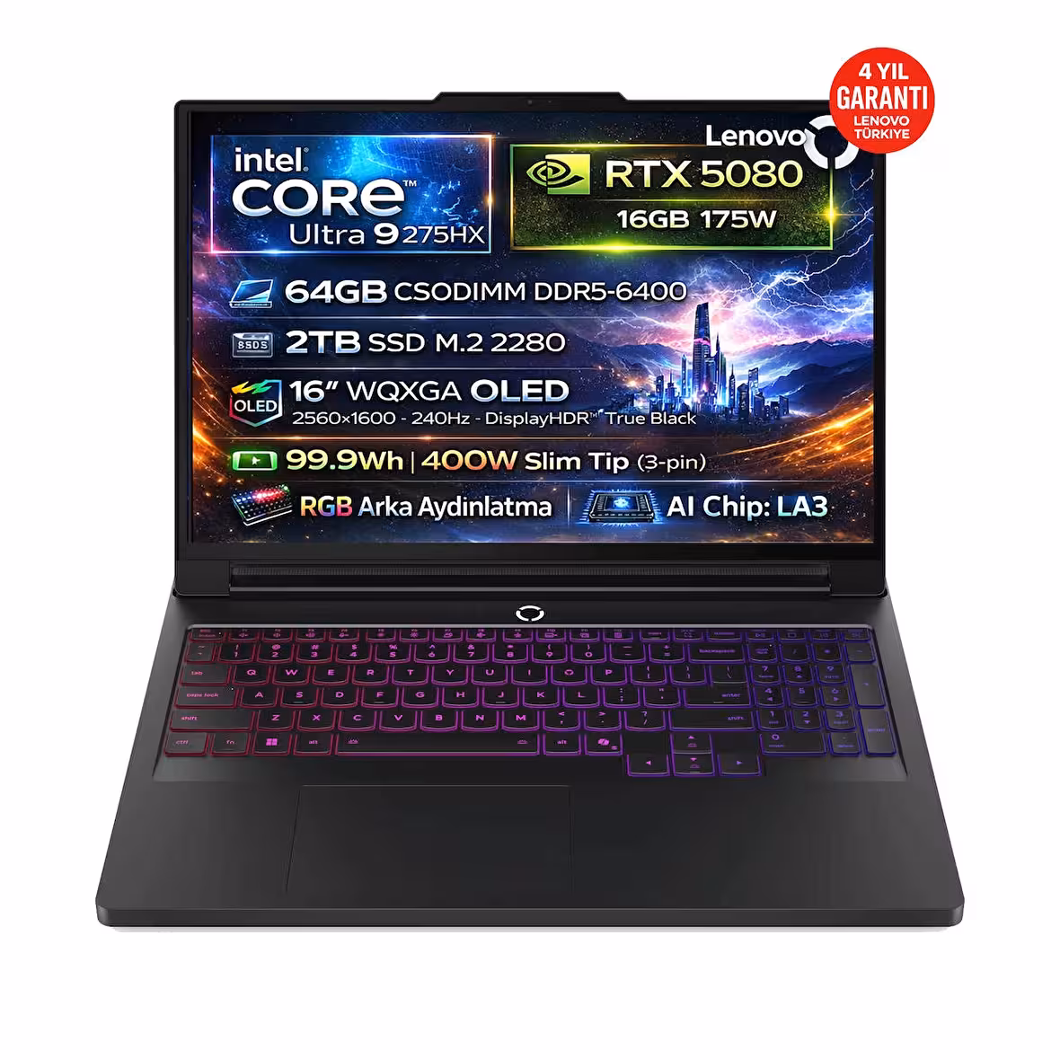 Lenovo Legion Pro 7 16IAX10H Intel Core Ultra 9 275HX 64GB 2tb SSD Geforce Rtx 5080 16GB (175W) 16" Wqxga (2560X1600) OLED 240Hz Freedos Taşınabilir Bilgisayar 83F500GGTR